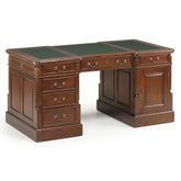 HERITAGE mahagónifa íróasztal 160 cm klasszikus zöld bőr betétes asztallappal