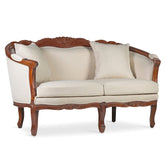 HERITAGE mahagónifa kanapé 160 cm – bézs szövettel kárpitozott, klasszikus koloniál stílusban.