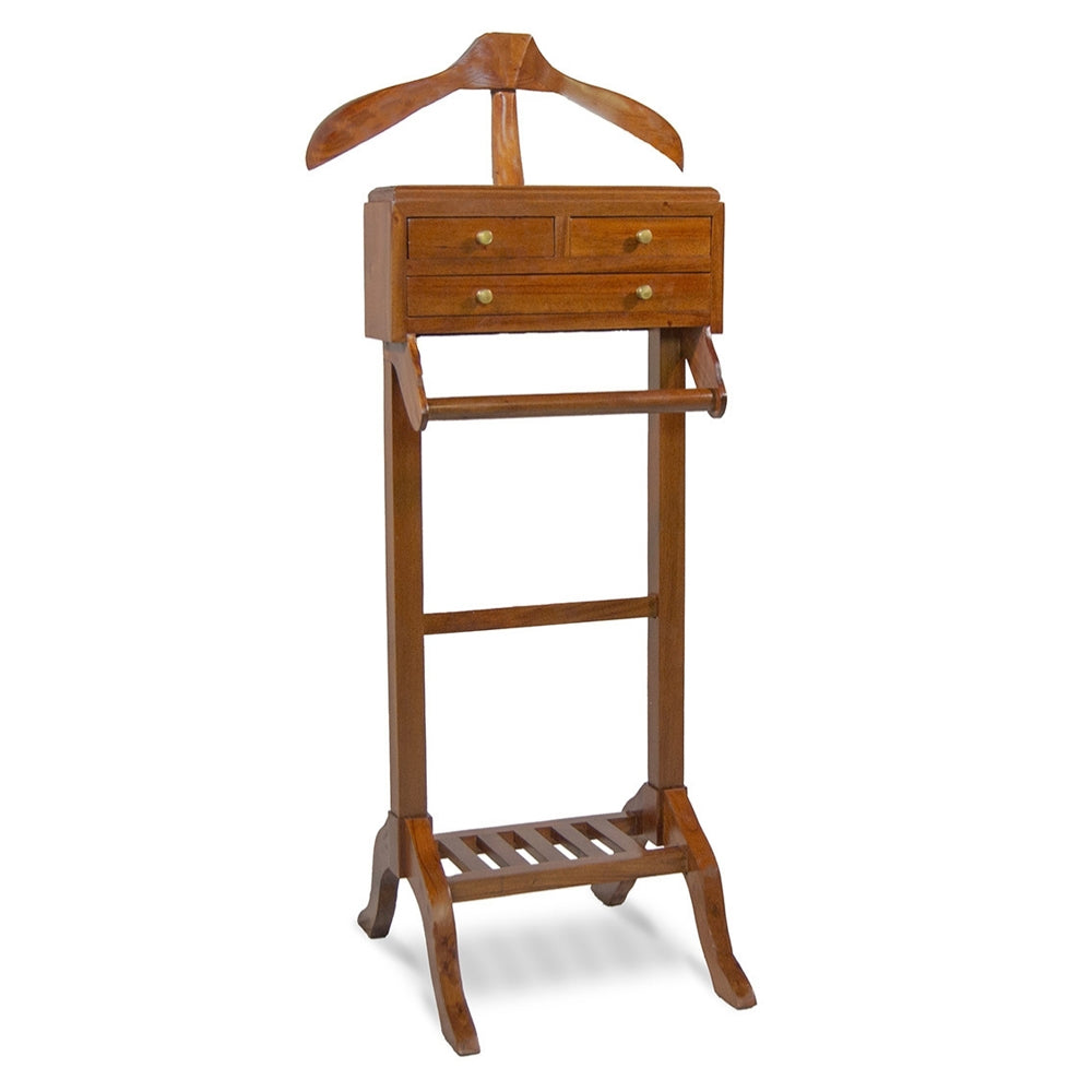 HERITAGE mahagónifa szobainas 120 cm klasszikus fa ruhatartó állvány fiókokkal és akasztóval