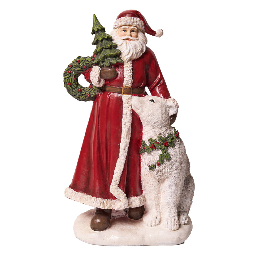 HERITAGE piros Mikulás figura jegesmedvével 37 cm fehér háttéren
