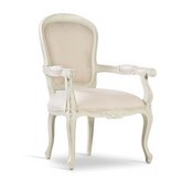 HERITAGE törtfehér mahagónifa karosszék klasszikus faragott vázzal és bézs kárpitozással