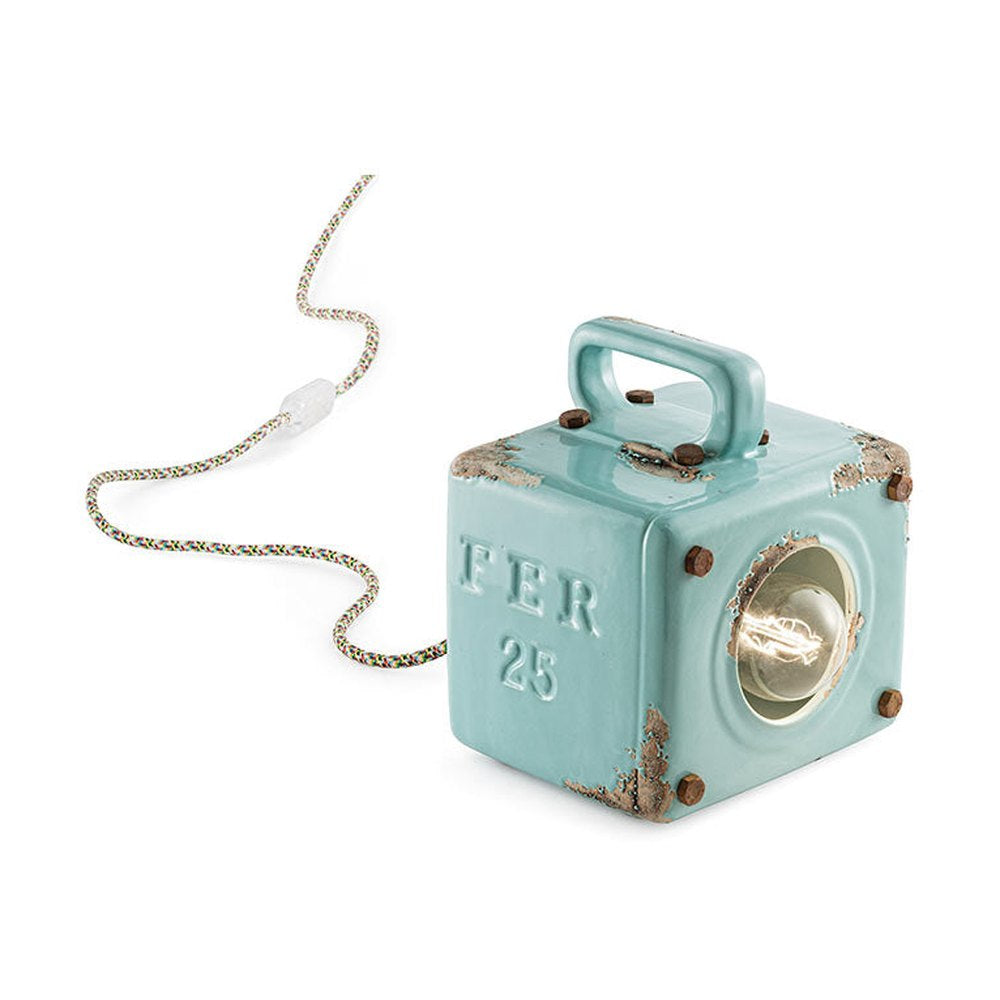 Vintage azúrkék színű ipari asztali lámpa.