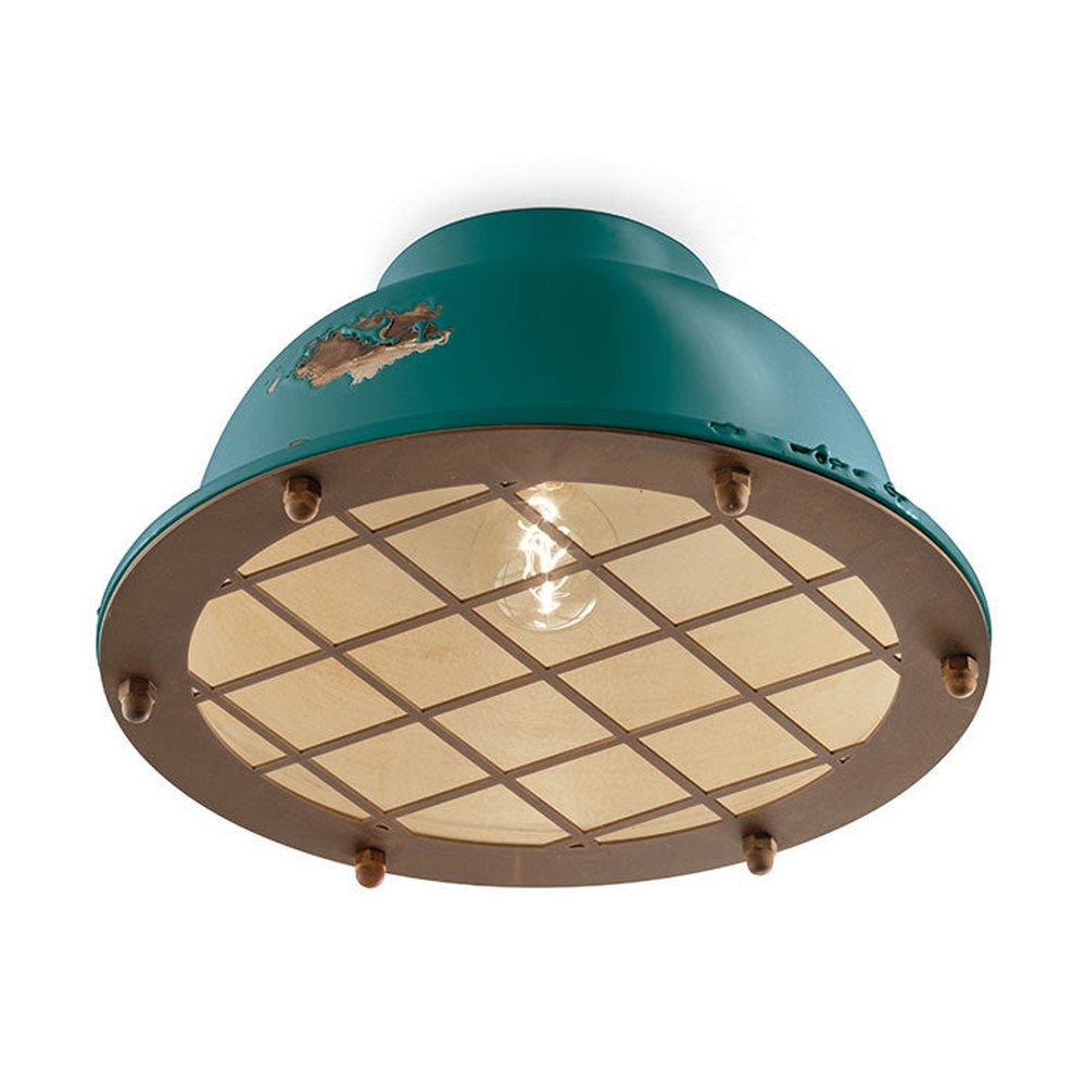 Vintage olajkék színű ipari stílusú kerámia mennyezeti lámpa.