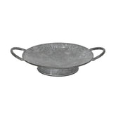 JUNKER szürke bádog tál 24 cm átmérővel, két oldalsó füllel, rusztikus, antikolt felülettel, vidéki stílusú lakberendezéshez.