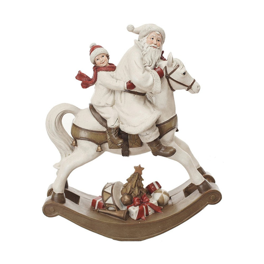 Karácsonyi hintaló Télapóval és kisfiúval.