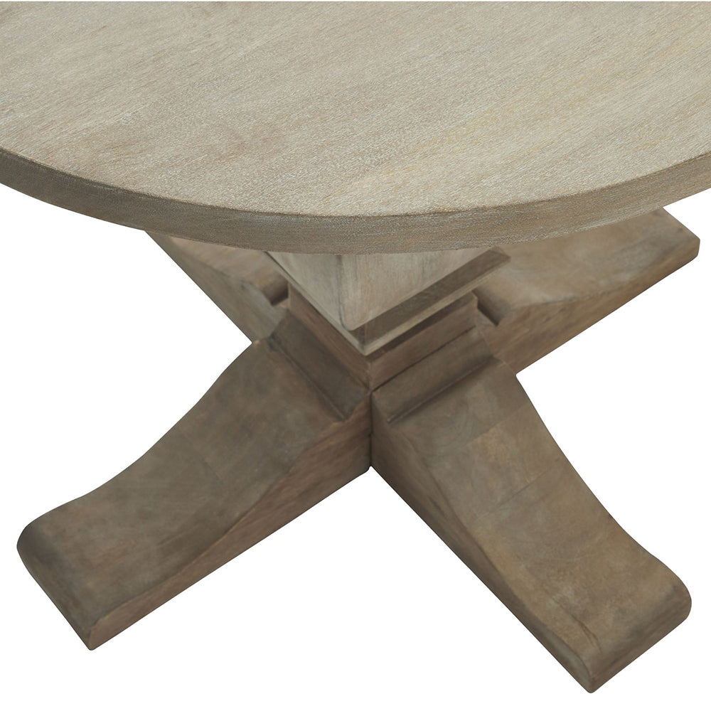keményfából készült, kerek formájú, tömörfa lerakóasztal