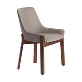 Bézs színű műbőrrel kárpitozott, kőrisfából készült, formatervezett dizájn étkezőszék.