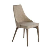 Bézs színű szövettel kárpitozott, kőrisfából készült, formatervezett dizájn étkezőszék.