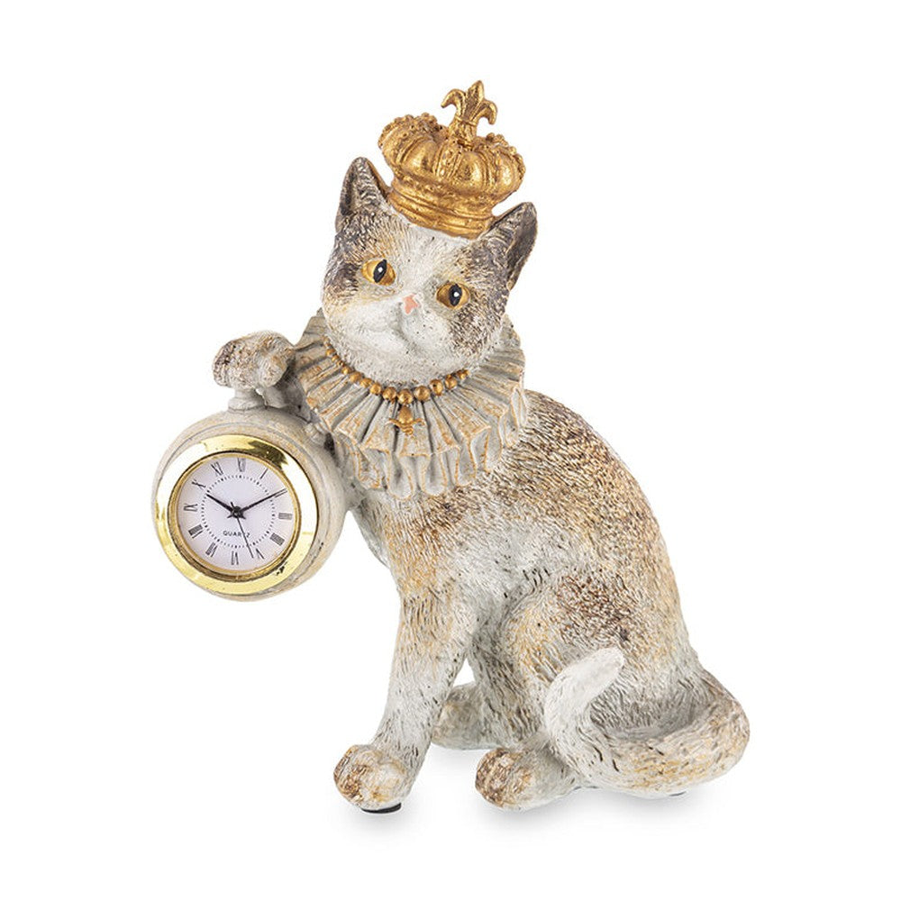 Órát tartó macska figura.