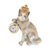 Órát tartó macska figura.