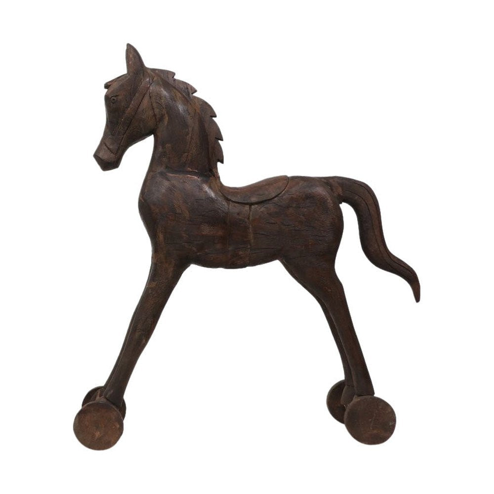 Mangófából faragott, barna színű ló figura.