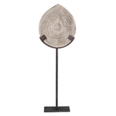 Fém talapzaton álló, antik szürkésbarna színű, kézműves mangófa dísz.