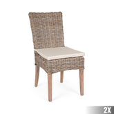 MANOEL natúr rattan étkezőszék krémszínű párnával, szögletes nézetben.
