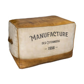 MANUFACTURE loft bőrpuff elölnézetben, bőr és vászon kárpitozással