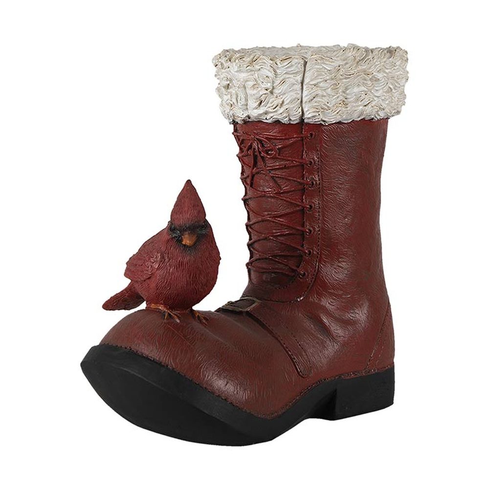 Kardinálispinttyel díszített, bordó színű mikulás csizma.