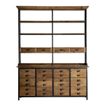 Minot natúr szilfa-vas könyvespolc elölnézet, ipari loft stílus