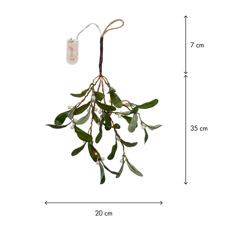 MISTLETOE LED-es mű fagyöngy dekoráció méretjelöléssel 20x35 cm