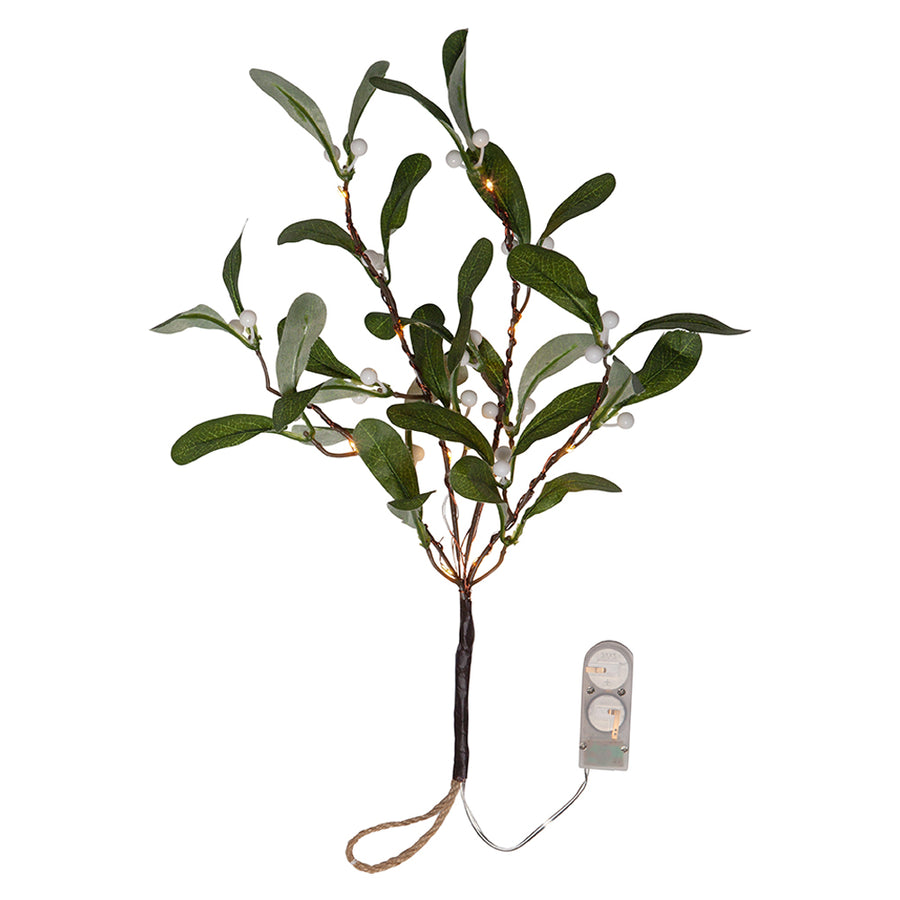 MISTLETOE LED-es mű fagyöngy ág 35 cm, fehér bogyókkal és melegfehér LED világítással