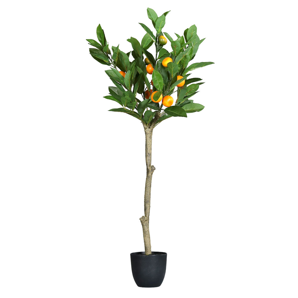 Fekete műanyag kaspóba helyezett, mandarinfa műnövény.