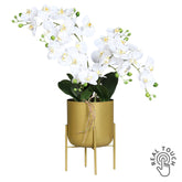 Krémszínű Real Touch mű orchidea 70 cm, aranyszínű modern fém kaspóban.