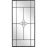 Fekete színű, nagyméretű, fémből készült, loft stílusú falitükör.