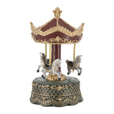 Bordó zenélő karácsonyi körhinta arany díszítéssel és fehér paripákkal