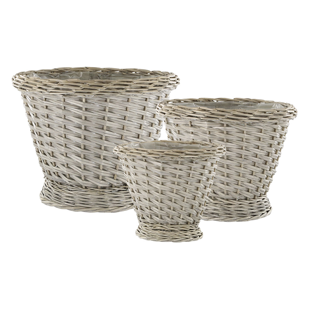 Nordic Home 3 db-os natúr fűzfa kaspó szett fehér háttéren, három különböző méretben