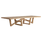 Natúr színű, újrahasznosított vasúti talpfából készült, exkluzív formatervezett étkezőasztal.