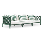 Eichholtz Ocean Club zöld kültéri kanapé csíkos díszpárnákkal oldalnézetben