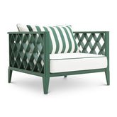 Eichholtz Ocean Club zöld kültéri fotel csíkos díszpárnával perspektívából