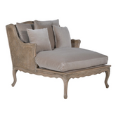 Old French tölgyfa bergére pihenőfotel rattan oldallal és bársonyhuzattal