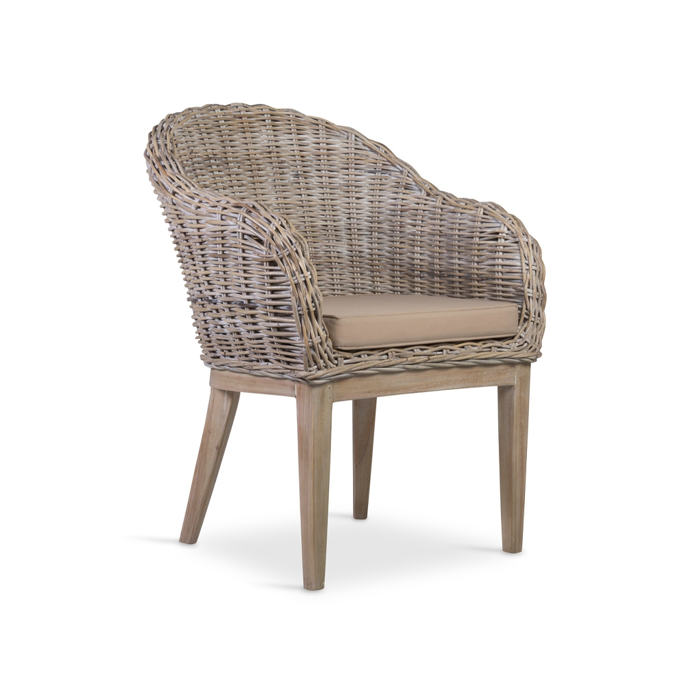 OLD FRENCH bézs rattan szék mindifa lábakkal és párnával