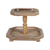 Old French natúr fa süteményes kínáló 2 szintes kivitelben, vintage stílusban.