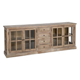OLD FRENCH natúr újrahasznosított fenyőfa vitrines tálaló 220 cm elölnézet