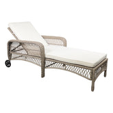 Old French natúr műrattan napozóágy kerekekkel, párnával