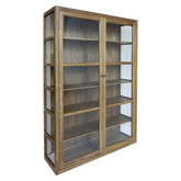 Old French natúr nyárfa vitrines szekrény üvegajtókkal, elölnézet