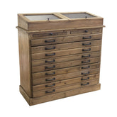 Vintage natúr fa szatócs komód üvegtetővel és több fiókkal