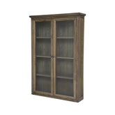 Old French natúr színű, kétszárnyú, üveges faliszekrény üres állapotban, világos háttér előtt.