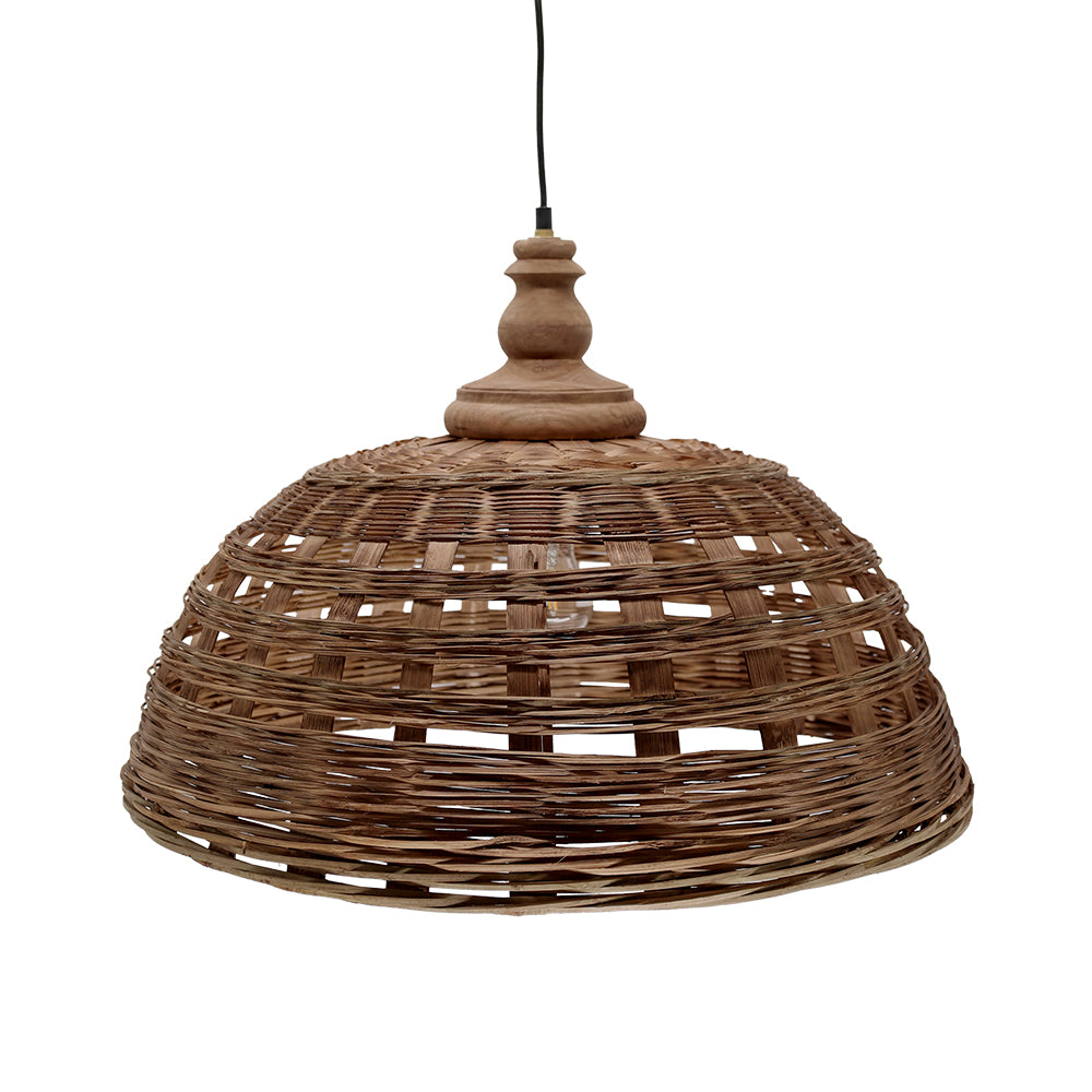 OLD FRENCH natúr rattan függeszték lámpa 62 cm átmérővel, kézzel font rattan búrával és mangófa felső résszel