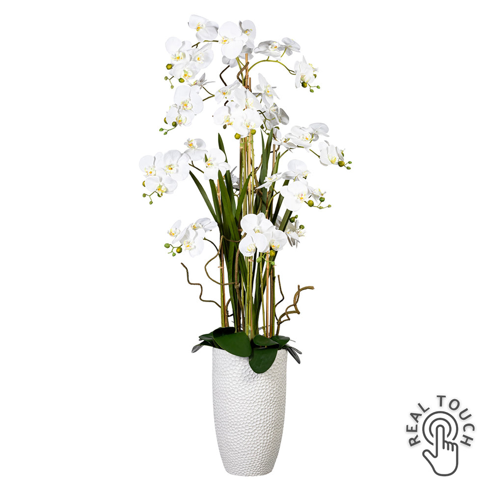 Óriás fehér Phalaenopsis mű orchidea 160 cm magas kerámia kaspóban