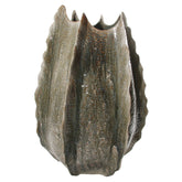 Modern, kortárs stílusú, barnászöld színárnyalatú, mázas kerámia váza..