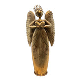 Óriás méretű, fémből készült, aranyszínű, karácsonyi angyal figura.