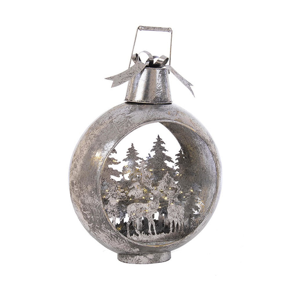 Karácsonyi lámpás formájú, fém dioráma dekoráció.