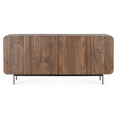 Mangófából készült, 4 ajtós, barna színű desing tálalószekrény.