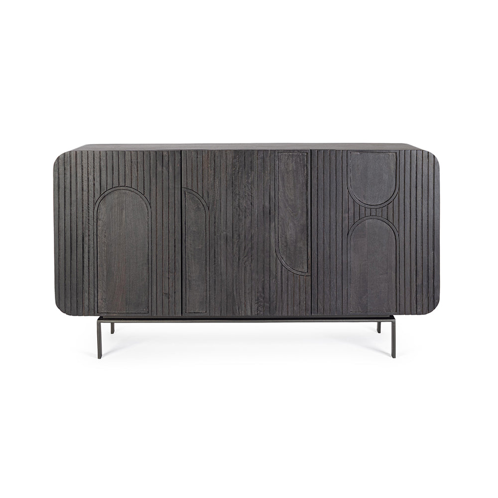 Mangófából készült, 3 ajtós, fekete színű desing tálalószekrény.