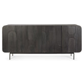 Mangófából készült, 4 ajtós, fekete színű desing tálalószekrény.