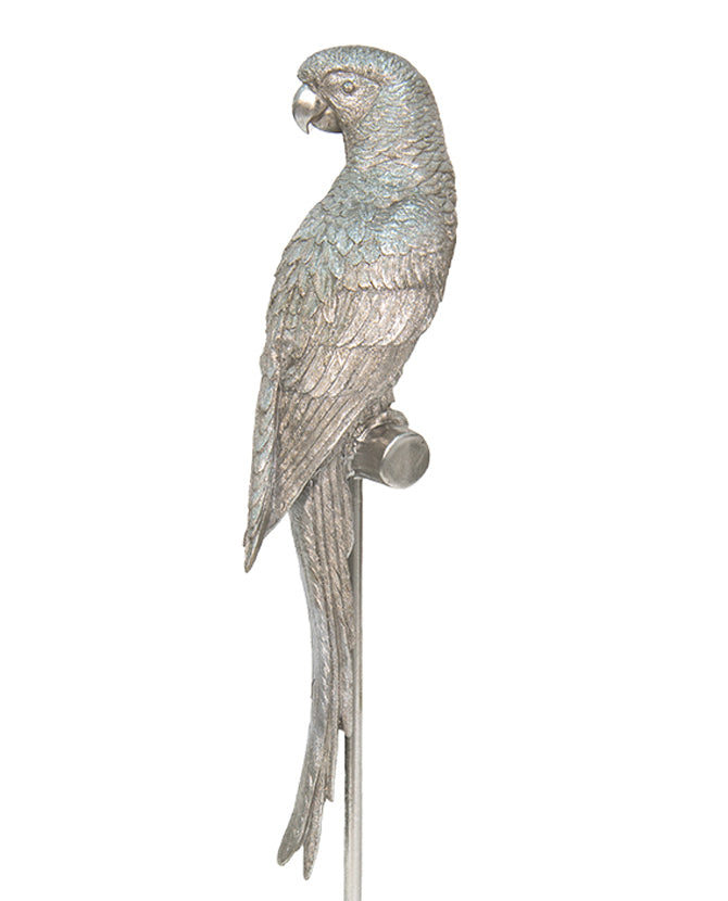 Pezsgőszínű, dekoratív papagáj figura.