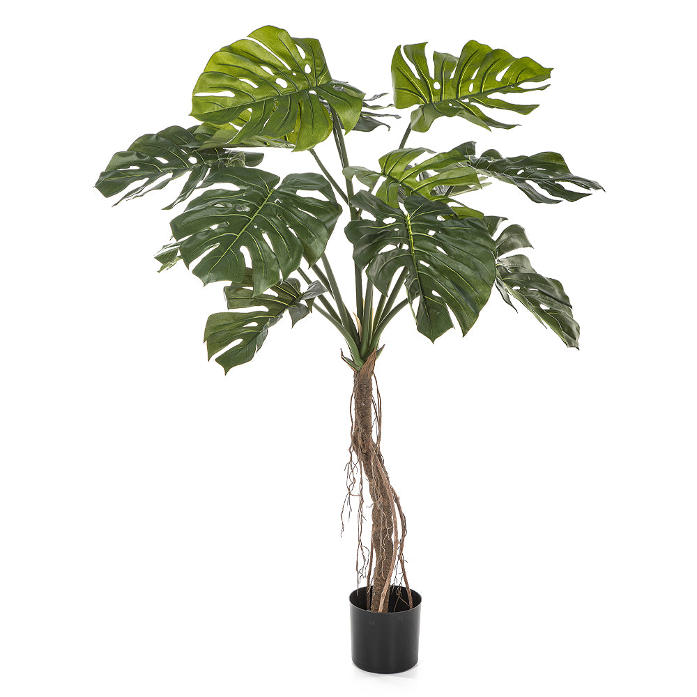 130 cm magas, élethű mű filodendron fekete cserépben.