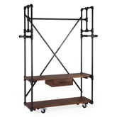 PIPA kerekes mangófa előszobafal 188 cm fekete fém vázzal és akasztóval