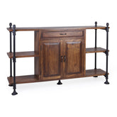 PIPA mangófa tálaló 160 cm fekete fém vázzal és tároló polcokkal